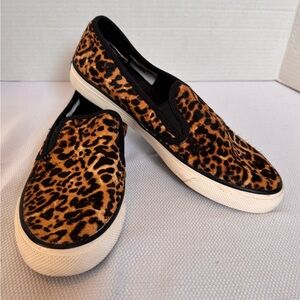 Sperry Leopard Calf Hair Slip On Sneakers Animal Print Casual Shoes Size 7.5